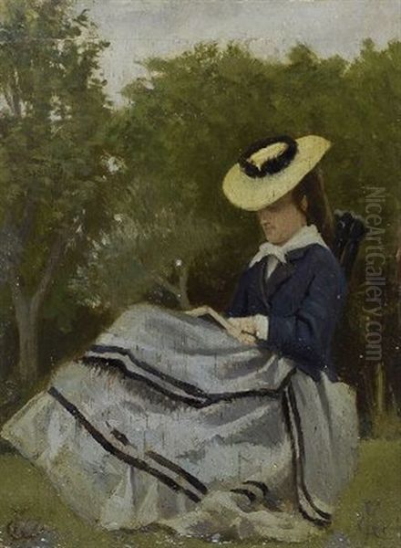 Signora In Giardino (signora Che Legge) Oil Painting by Francesco Gioli