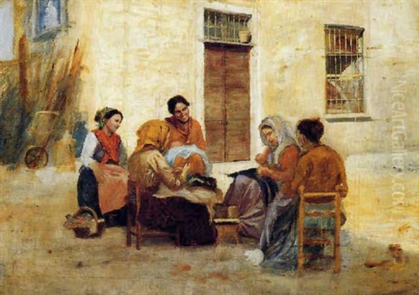 Chiacchiere Sull'aia Oil Painting by Francesco Gioli