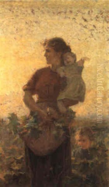 Madre Con Bambini Nella Campagna Toscana Oil Painting by Francesco Gioli