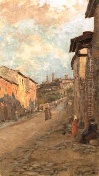 Veduta Di Volterra Oil Painting by Francesco Gioli