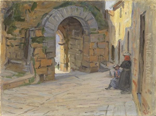 Porta All'arco, Volterra Oil Painting by Luigi Gioli