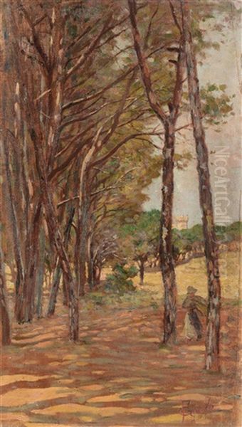 Contadina Tra Gli Alberi Oil Painting by Luigi Gioli