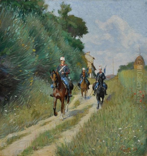 Cavalleggeri In Perlustrazione Oil Painting by Luigi Gioli