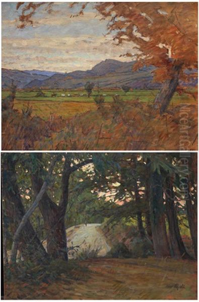 Strada Nel Bosco (+ Campagna Con Buttero E Mandria; 2 Works) Oil Painting by Luigi Gioli