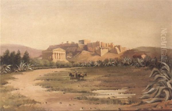 A View Of The Theseum With The Acropolis Beyond, Athens Oil Painting by Luigi Gioli