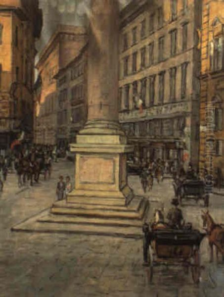 Piazza Santa Trinita A Firenze Oil Painting by Luigi Gioli