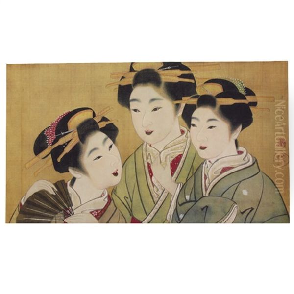 Three Beauties Oil Painting by  Gion Seitoku