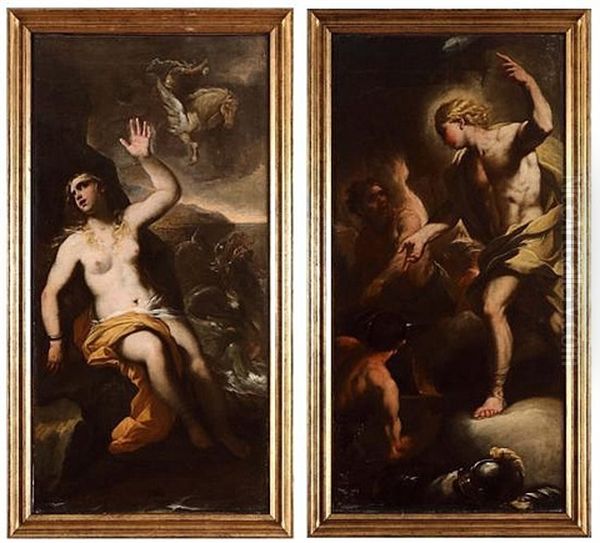 Andromeda And Perseus - Apollo In The Forge Of Vulcanus Oil Painting by Luca Giordano