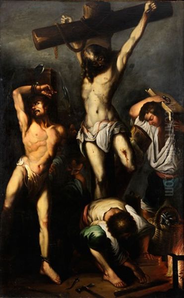 Christus Am Kreuz Zwischen Einem Schacher Und Einem Jungen Folterknecht Oil Painting by Luca Giordano