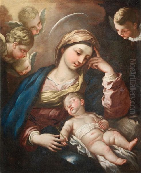 The Madonna And Child With Angels Oil Painting by Luca Giordano