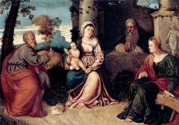 Madonna And The Christ Child In A Garden Oil Painting by  Giorgione