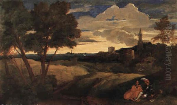 Landscape With A Pair Of Lovers Oil Painting by  Giorgione