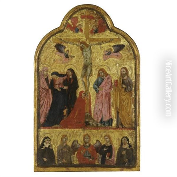 The Crucifixion With The Archangel Michael And Saints Elizabeth Of Hungary, Agnes, Catherine Of Alexandria And Clare (+ The Imago Pietatis With The Donor Figures Of A Franciscan Monk And Nun; Double-sided) Oil Painting by  Giotto