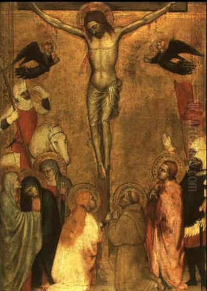 Crucifixion With The Virgin, The Holy Women, Sts. And Roman Soldiers Oil Painting by (Giovanni di Jacopo di Guido da Giovanni da Milano