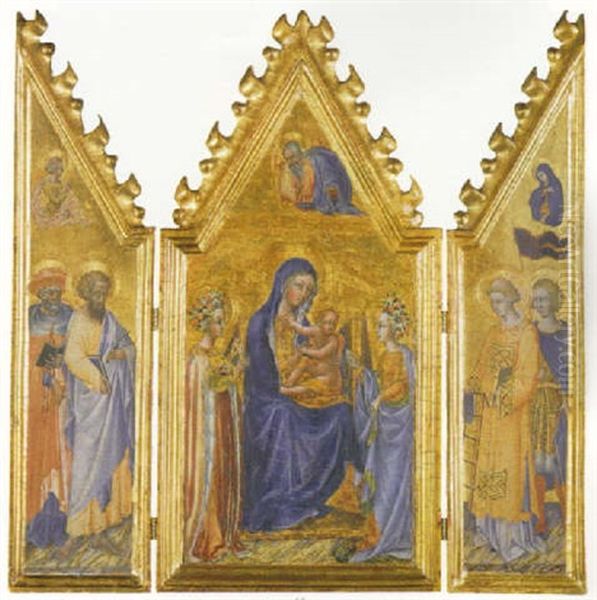 The Madonna And Child Enthroned With Saints      Jerome, Bartholomew... Oil Painting by  Giovanni di Paolo