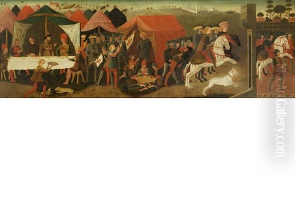 A Military Encampment Oil Painting by  Giovanni di Ser Giovanni (Scheggia)