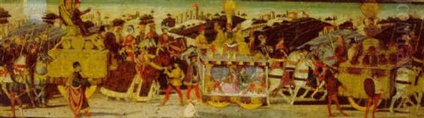 A Roman Triumph Oil Painting by  Giovanni di Ser Giovanni (Scheggia)