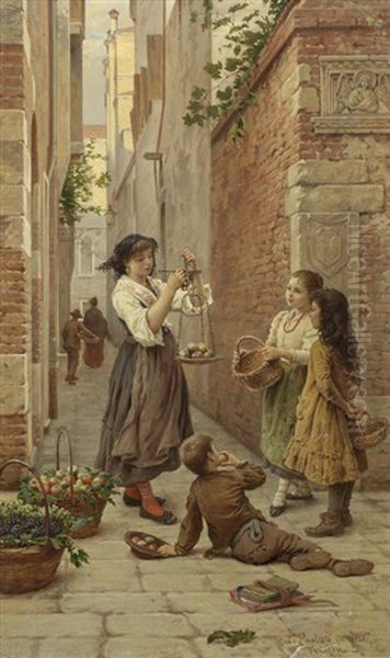 Apple Sellers Oil Painting by Antonio Paoletti di Giovanni