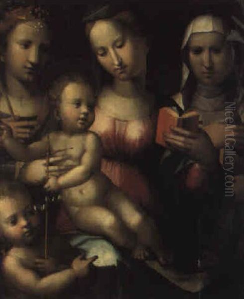 Madonna Col Bambino E I Santi Giovannino, Anna E Caterina Oil Painting by Giorgio Di Giovanni