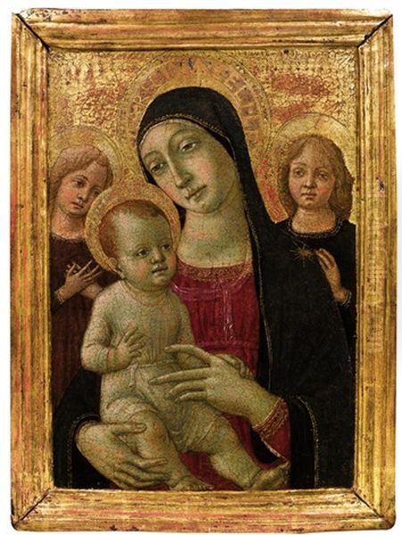 Madonna And Child With Two Angels Oil Painting by Matteo Di Giovanni