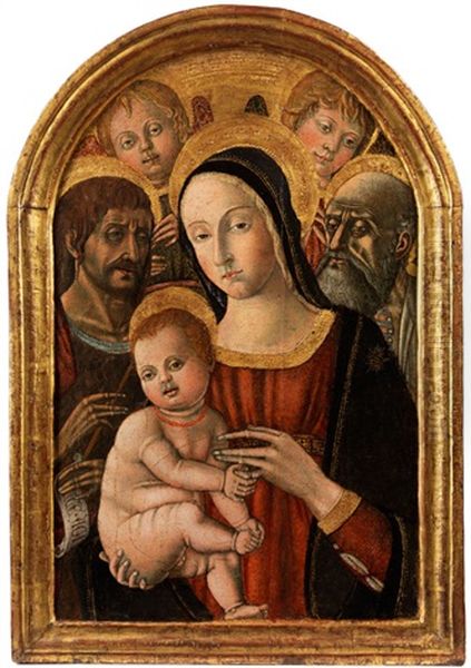 Madonna Mit Dem Kind, Dem Heiligen Johannes Baptist Und Dem Heiligen Josef Sowie Zwei Engeln Oil Painting by Matteo Di Giovanni