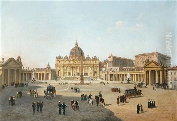 La Place Saint Pierre, Rome Oil Painting by Vincenzo Giovannini