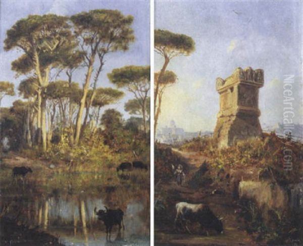 Bufali Nella Campagna Romana Oil Painting by Vincenzo Giovannini