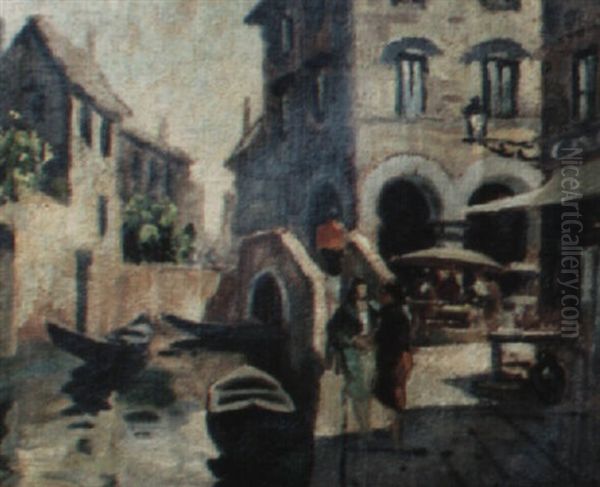 Venice Canal Scene Oil Painting by Vincenzo Giovannini