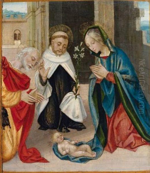 L'adoration De L'enfant Avec Saint Nicolas De Tolentino Oil Painting by Girolamo Giovenone