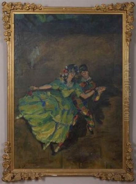 Pierrot Et Colombine Dansant Oil Painting by Charles (Felix) Gir