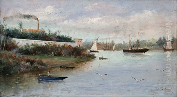 Vista De La Cartuja Desde El Guadalquivir Oil Painting by Adolfo Giraldez Y Penalver