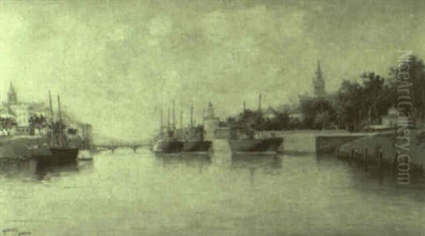 Puerto De Sevilla Oil Painting by Adolfo Giraldez Y Penalver