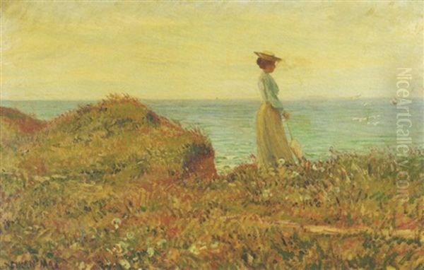 Saint-briac: Elegante A La Pointe Du Crosnier Oil Painting by Leon Giran-Max