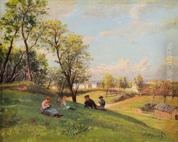 Personnages Dans Un Parc Oil Painting by Albert Girard