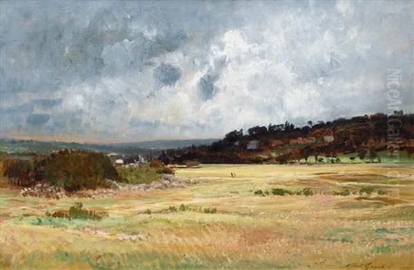 Cloud-covered Sky Over French Landscape Oil Painting by Albert Girard