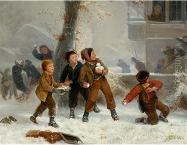 Schneeballschlacht Oil Painting by Edouard-Henri Girardet