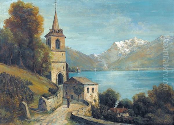 Saint-vincent In Montreux Mit Schloss Chillon Oil Painting by Edouard-Henri Girardet