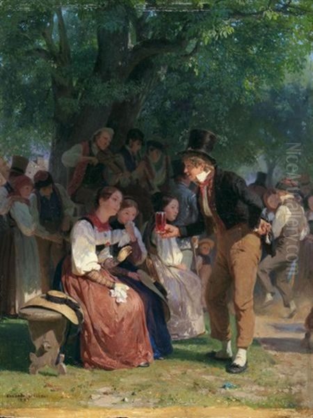 Le Bal Champetre (the Outdoor Ball) Oil Painting by Edouard-Henri Girardet