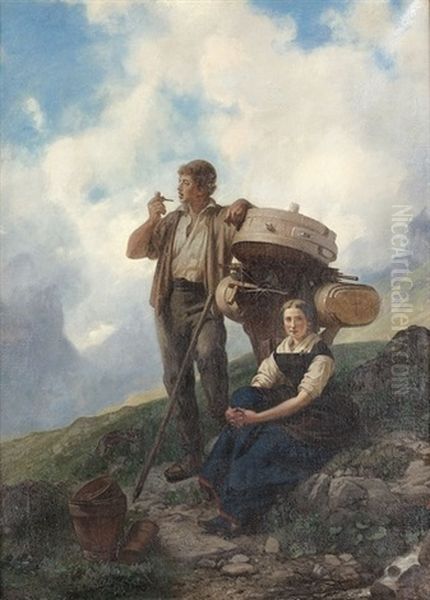 Bergbauern Auf Der Rast Oil Painting by Edouard-Henri Girardet