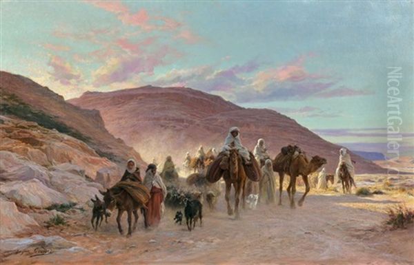 Une Caravane Dans Le Desert by Eugene Alexis Girardet