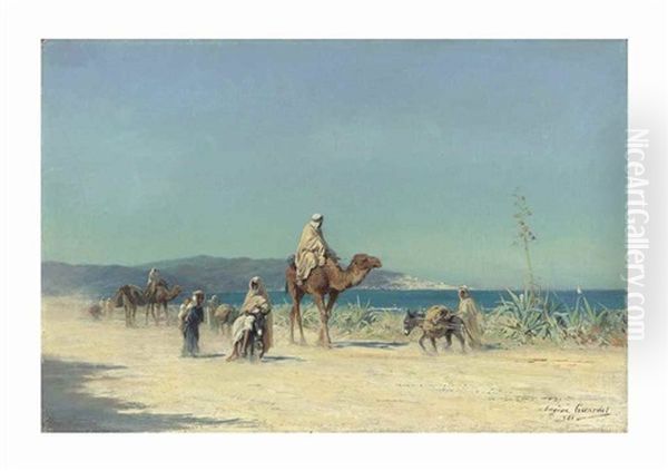 Arabs On A Costal Road Oil Painting by Eugene Alexis Girardet