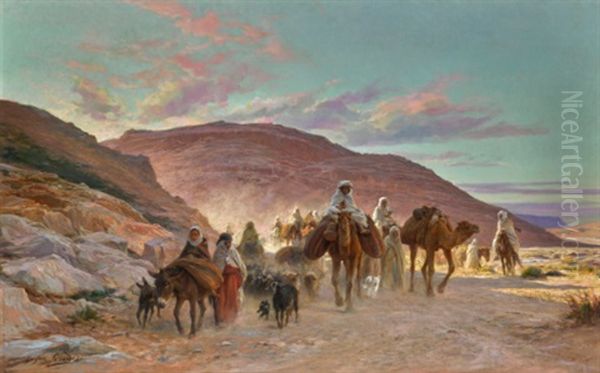 A Desert Caravan Oil Painting by Eugene Alexis Girardet