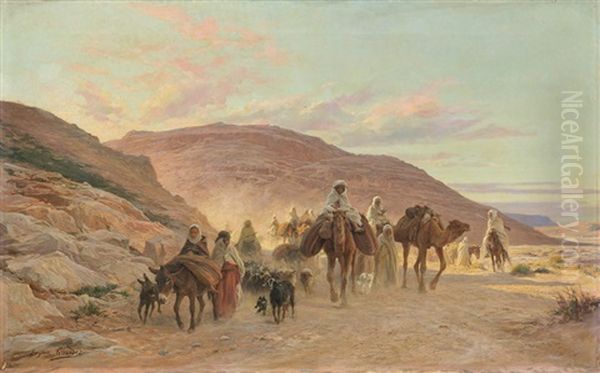 Karawane In Der Wuste Bei Bou-saada, Algerien Oil Painting by Eugene Alexis Girardet