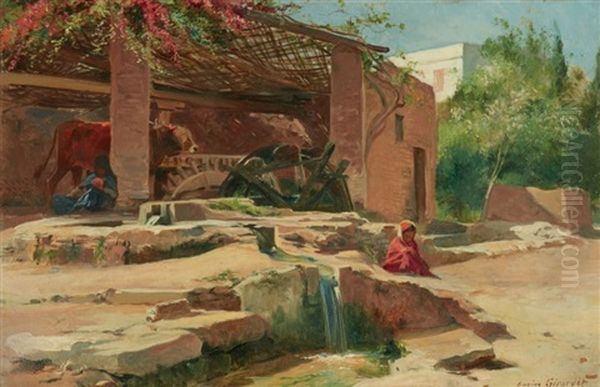 Sakkieh Dans Un Jardin D'egypte Sakkieh In A Garden In Egypt Oil Painting by Eugene Alexis Girardet