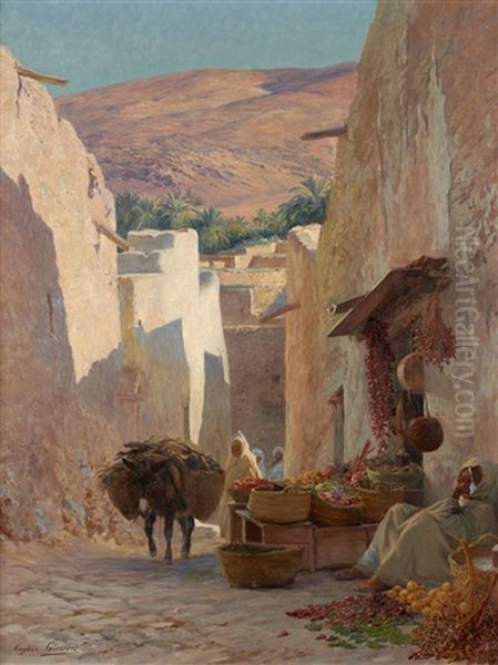 Rue Animee A Bou Saada Oil Painting by Eugene Alexis Girardet