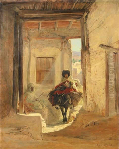 Passage A Bou Saada Oil Painting by Eugene Alexis Girardet