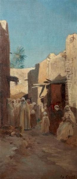 Foule Dans Une Ruelle En Algerie Oil Painting by Eugene Alexis Girardet