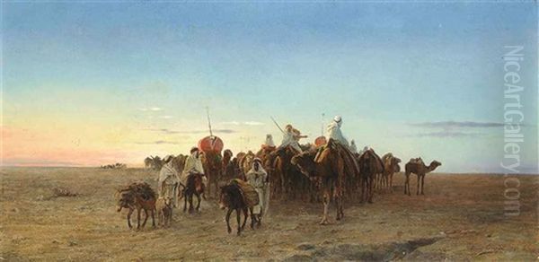 The Caravan At Dusk Oil Painting by Eugene Alexis Girardet