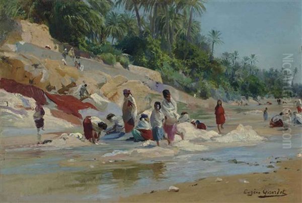 Les Lavandieres Au Bord De L'oued Oil Painting by Eugene Alexis Girardet