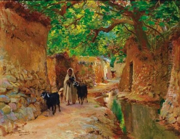 Chemin Dans L'oasis D'el Kantara Oil Painting by Eugene Alexis Girardet